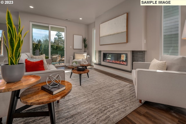 living room featuring dark hardwood / wood-style flooring