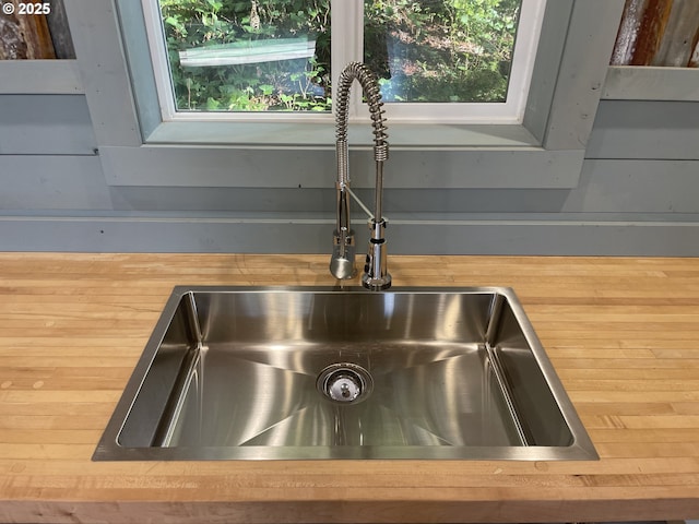 details featuring butcher block countertops and a sink