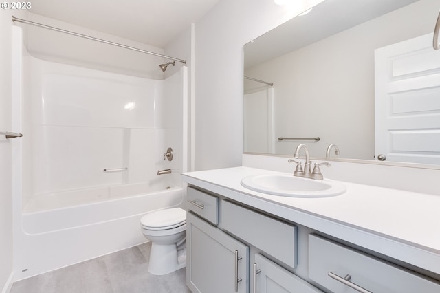 full bathroom featuring shower / bathtub combination, vanity, and toilet