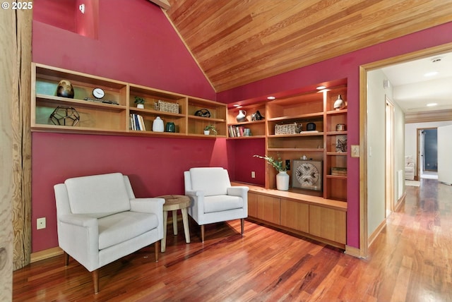 25901 E Highview Dr, Welches, OR 97067 - living area featuring vaulted ceiling, wood finished floors, wood ceiling, and recessed lighting