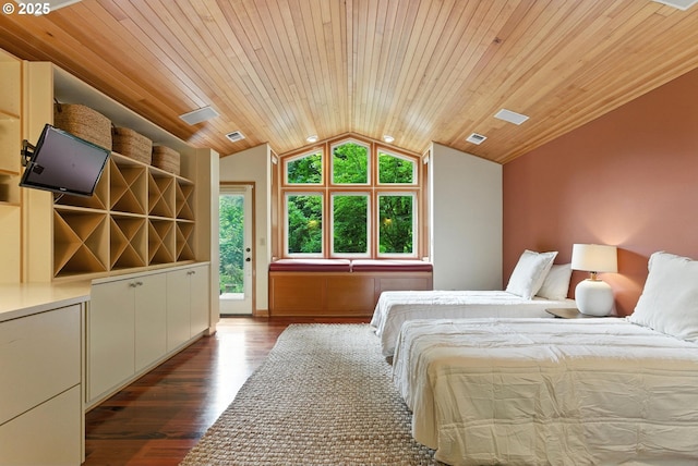 25901 E Highview Dr, Welches, OR 97067 - bedroom featuring lofted ceiling, dark wood-style floors, and wood ceiling