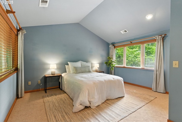 25901 E Highview Dr, Welches, OR 97067 - carpeted bedroom featuring vaulted ceiling and baseboards