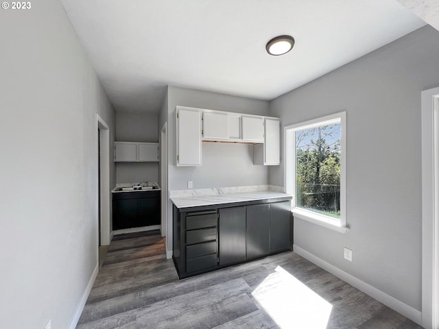 kitchen featuring white cabinets, dark wood-type flooring, and sink