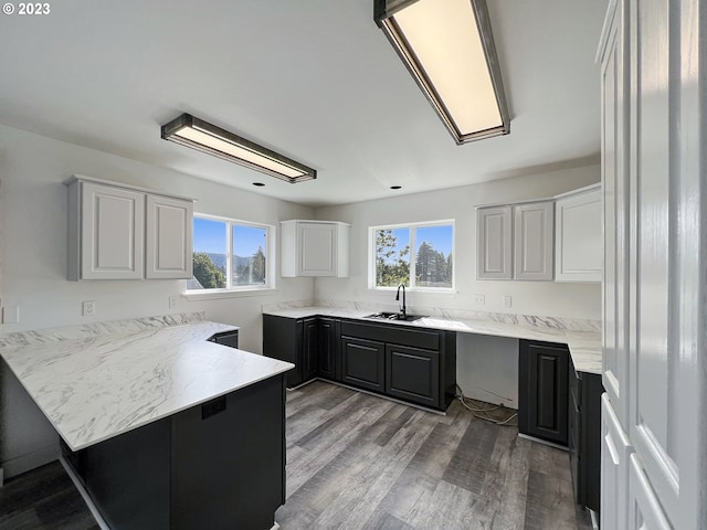 kitchen with white cabinets, hardwood / wood-style flooring, sink, and a wealth of natural light