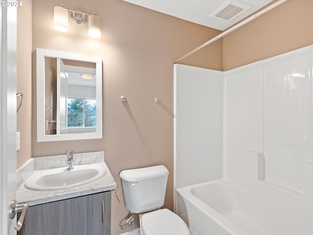 full bathroom with toilet, shower / bath combination, and vanity