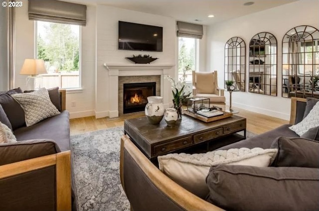 living room with light hardwood / wood-style flooring