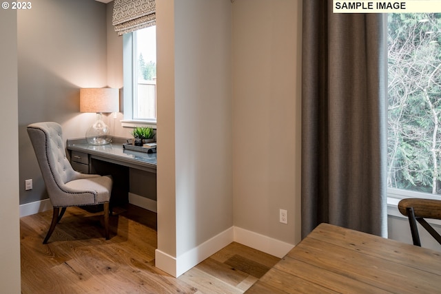 office area featuring light hardwood / wood-style flooring