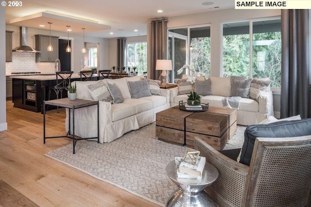 living room with light hardwood / wood-style floors