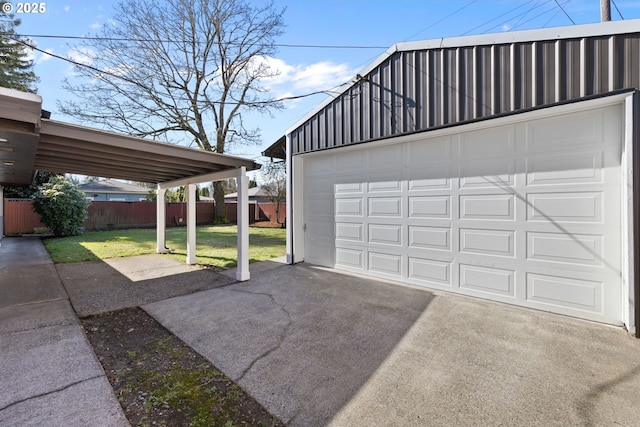 detached garage with fence