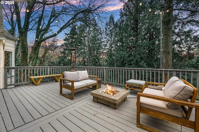 3045 SW Gaston Ave, Portland, OR 97239 - wooden terrace featuring an outdoor living space with a fire pit