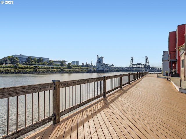 view of dock with a water view