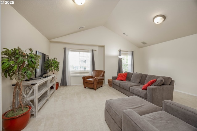 16713 NW Countryridge Dr, Portland, OR 97229 - living room with light colored carpet, lofted ceiling, and healthy amount of natural light
