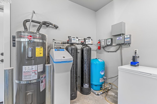 utility room featuring water heater