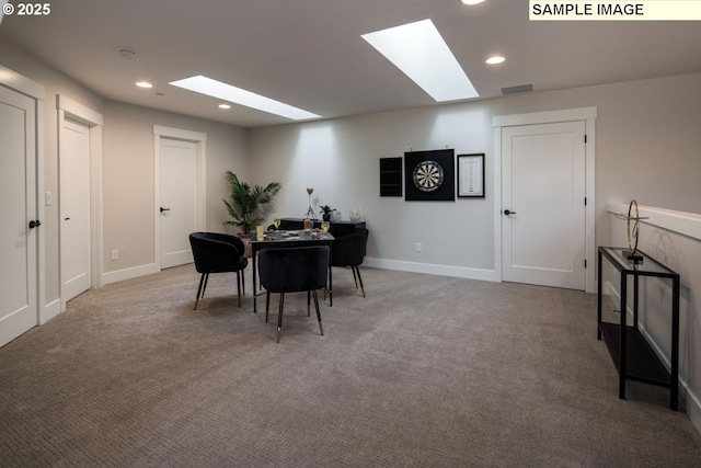 Mountain Home Rd, Sherwood, OR 97140 - dining space with a skylight, carpet, recessed lighting, baseboards, and an office area