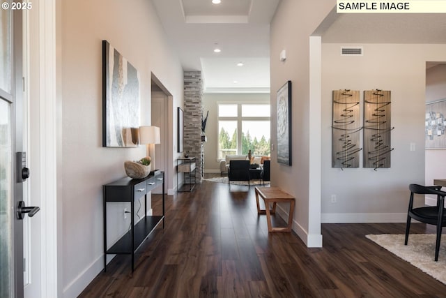 Mountain Home Rd, Sherwood, OR 97140 - corridor featuring dark wood-style floors, baseboards, and recessed lighting