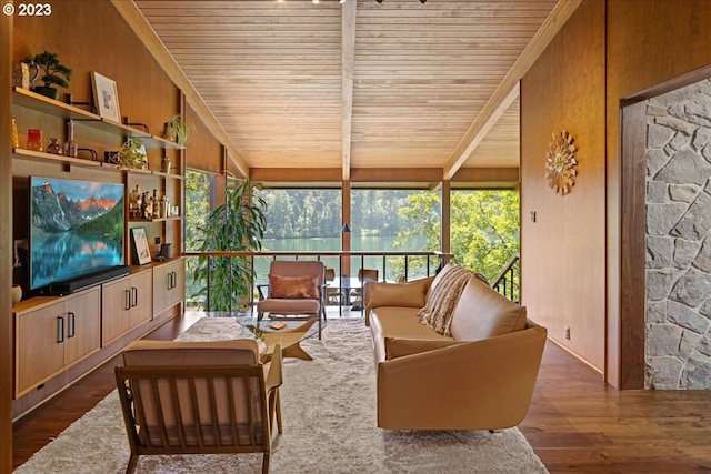 sunroom / solarium with wood ceiling and a wealth of natural light