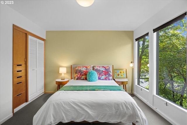 carpeted bedroom featuring a closet