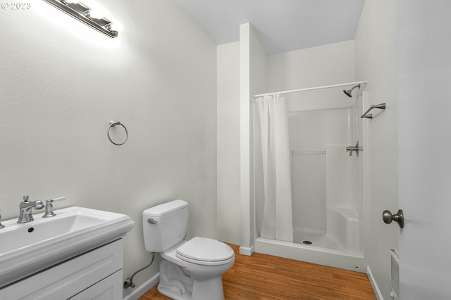22000 SE Upper Matthews Creek Ln, Amity, OR 97101 - bathroom with vanity, toilet, a shower with curtain, and wood-type flooring