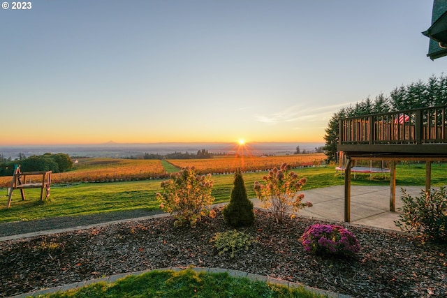 22000 SE Upper Matthews Creek Ln, Amity, OR 97101 - yard at dusk with a rural view and a patio area