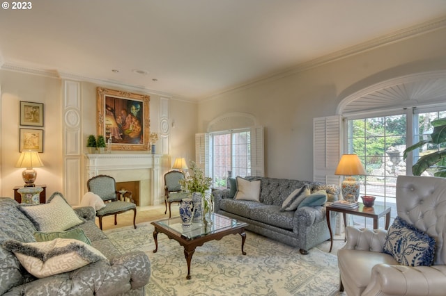 living room featuring ornamental molding