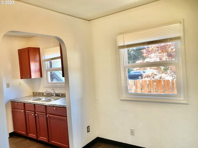 kitchen with dark hardwood / wood-style flooring and sink