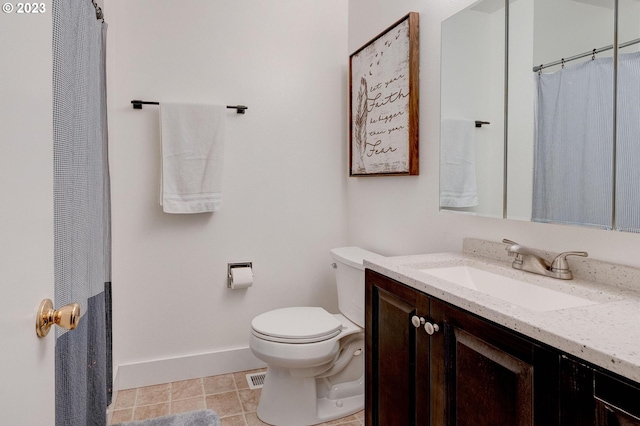 bathroom featuring tile floors, toilet, and vanity