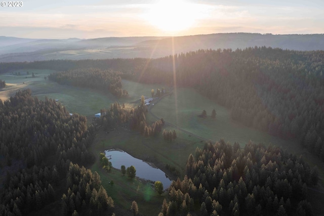 aerial view at dusk with a mountain view