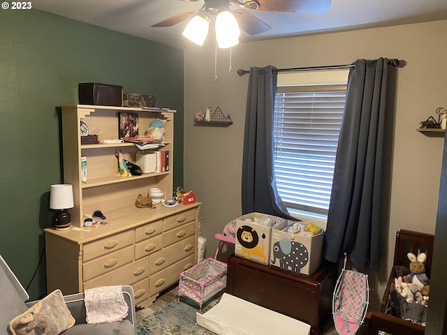 bedroom featuring ceiling fan