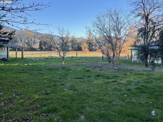 view of yard featuring a mountain view and a rural view