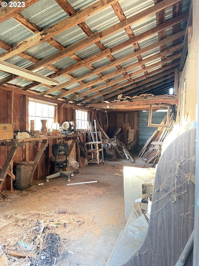 misc room with lofted ceiling