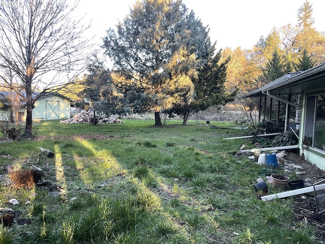 view of yard with an outdoor structure