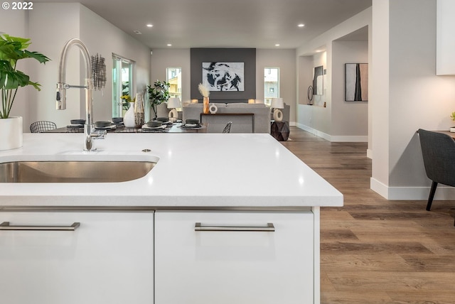 kitchen featuring a healthy amount of sunlight, sink, and hardwood / wood-style floors