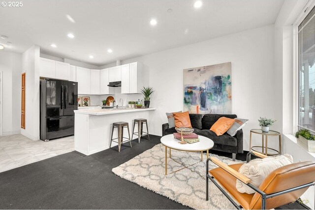 living room featuring sink