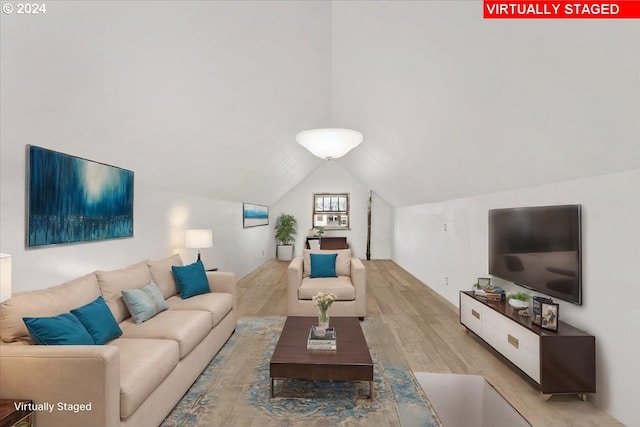 living room with lofted ceiling and wood-type flooring