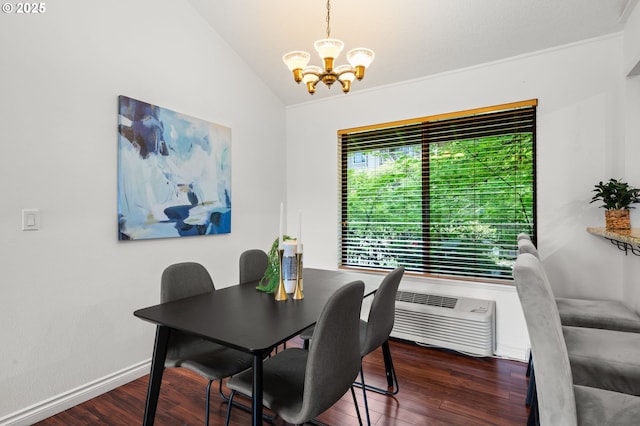 7730 SW Barnes Rd Unit B, Portland, OR 97225 - dining room featuring a chandelier, lofted ceiling, wood finished floors, and baseboards