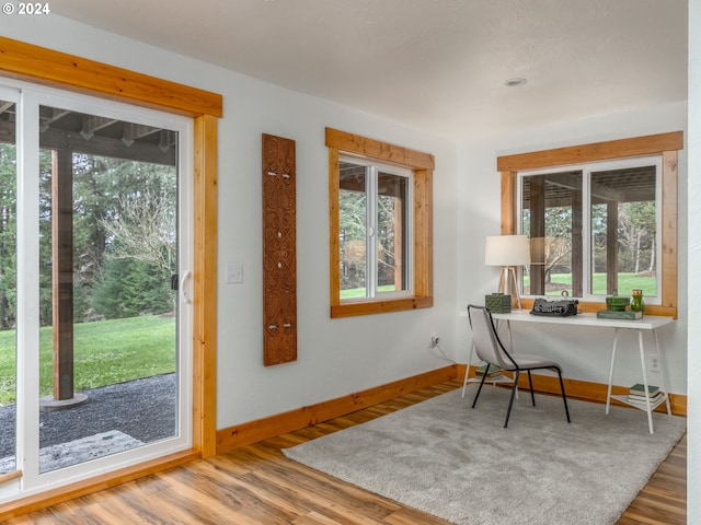 office area with hardwood / wood-style floors