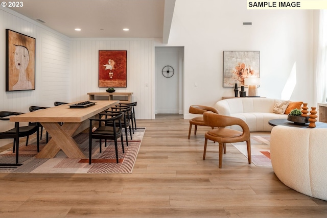 dining area with light wood-type flooring