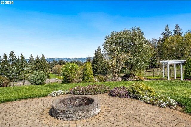 view of patio featuring a mountain view