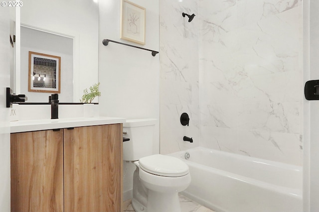 full bathroom featuring tiled shower / bath, toilet, tile flooring, and vanity