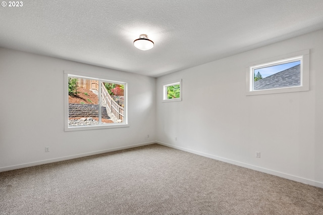 carpeted empty room featuring baseboards and a textured ceiling