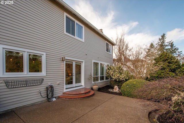 rear view of property with a patio and a chimney