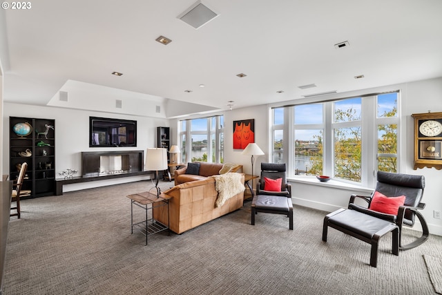 carpeted living room featuring a healthy amount of sunlight