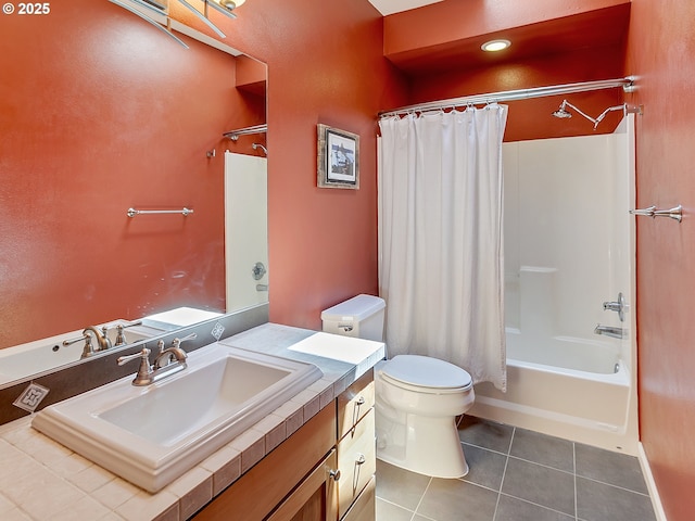 5912 SW Yamhill St, Portland, OR 97221 - bathroom featuring toilet, tile patterned floors, vanity, and shower / bathtub combination with curtain