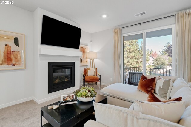 living room with light colored carpet