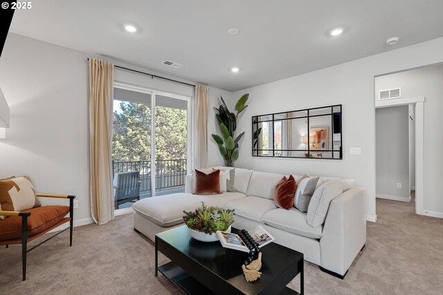 living room with light carpet