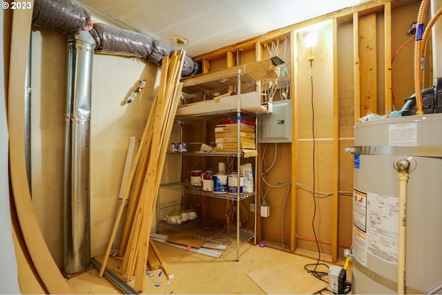 basement featuring water heater