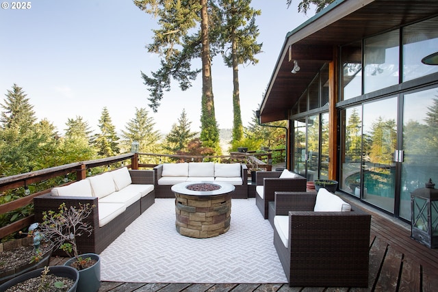 33423 Timber Ln, Eugene, OR 97405 - view of patio / terrace featuring an outdoor living space with a fire pit