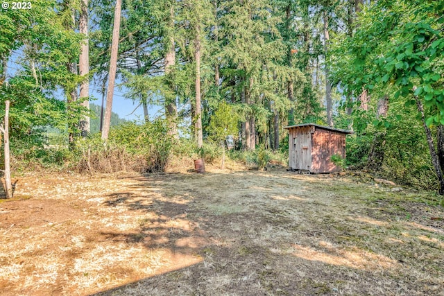 view of yard with a storage unit