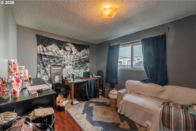 office space with dark hardwood / wood-style floors and a textured ceiling