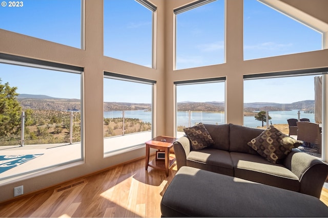 sunroom with a water view and a healthy amount of sunlight